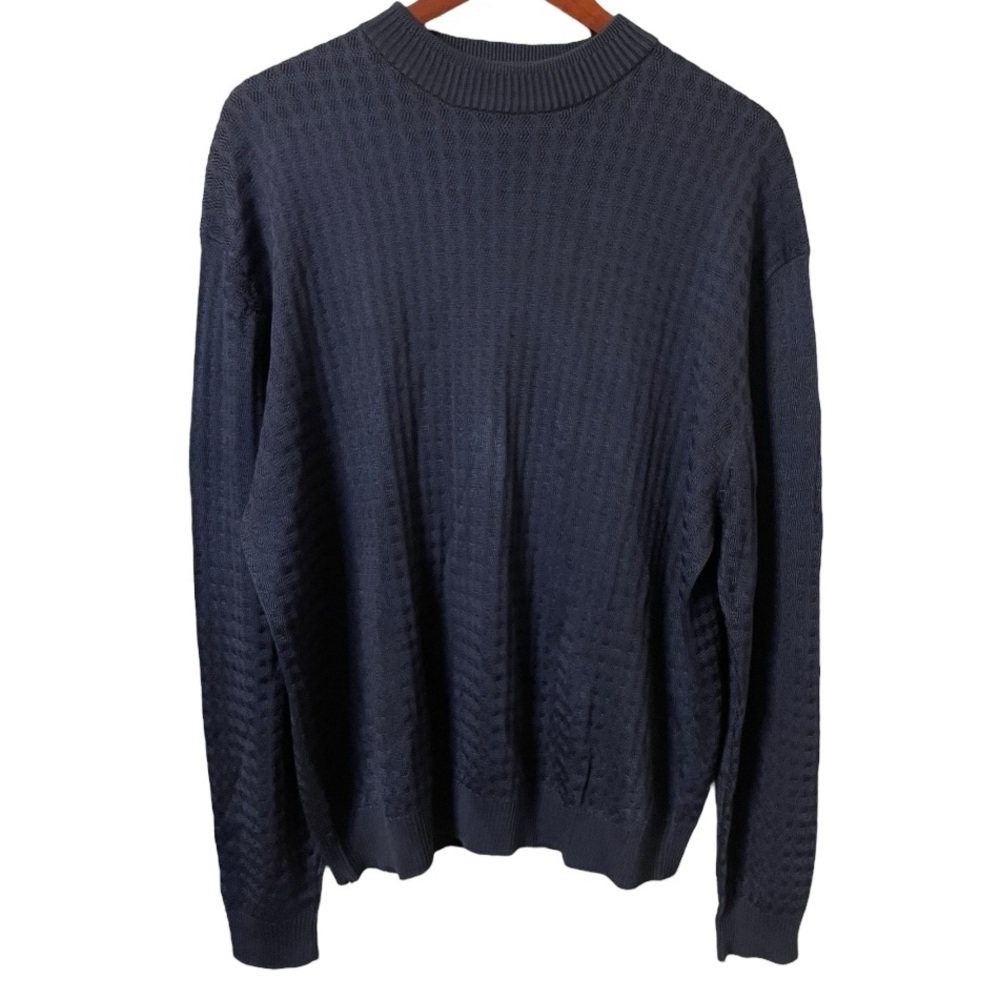 Baracuta Pullover Sweater Rayon Cotton Blend Navy Blue Textured L